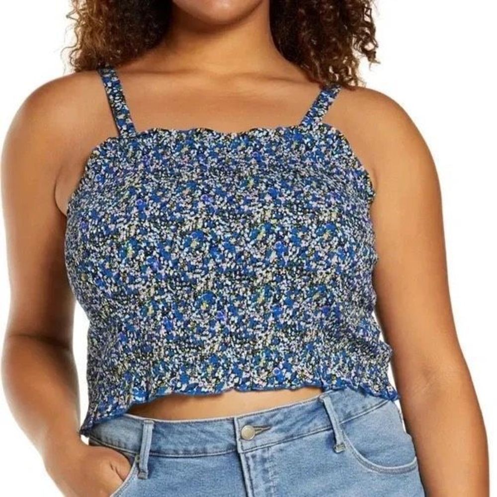 BP Floral Smock crop Tank Top in Black- Blue Maisey Ditsy size S NWOT